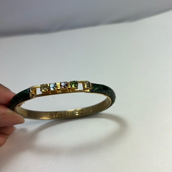 Jewelry - Vintage RARE Italian Gold Plated Green Snakeskin Bracelet Rhinestones oval shape